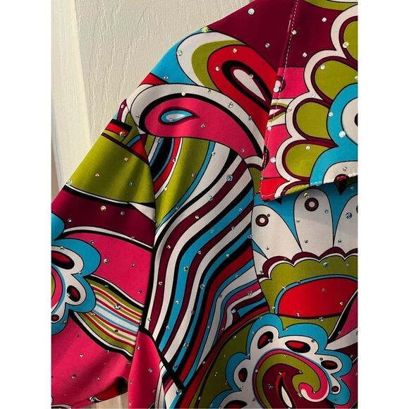 Vintage Style 1970’s Disco Print Crystal Embellished Shirt sz XL - Picture 3 of 5